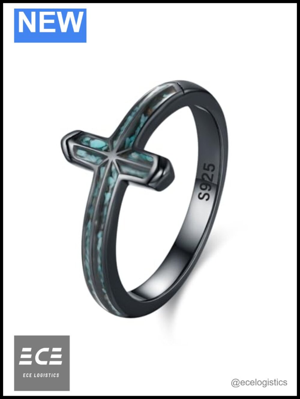 Sterling Silver Turquoise Cross Ring Men Christian S925 Comfort Fit Gift